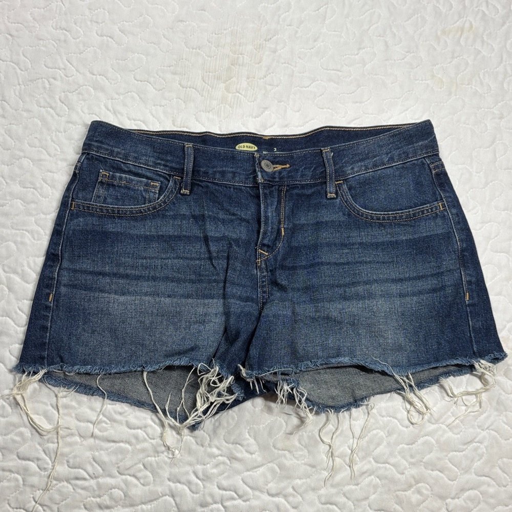 Old Navy Dark Wash Denim Blue Distressed Raw Hem Jean Shorts size 2
